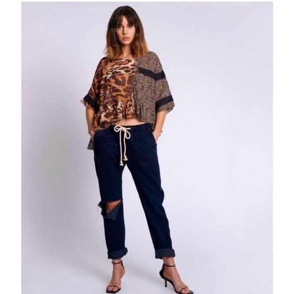 NWT Free People x One Teaspoon Navy/Fox Black Shabbies Drawstring Denim Jogger S - Picture 3 of 16